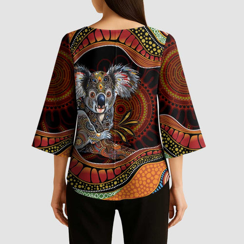 Indigenous Koala Australia Kimono Sleeve Blouse Australian Aboriginal Art Proud