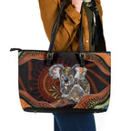 Indigenous Koala Australia Leather Tote Bag Australian Aboriginal Art Proud