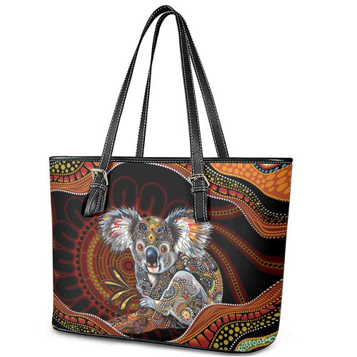 Indigenous Koala Australia Leather Tote Bag Australian Aboriginal Art Proud