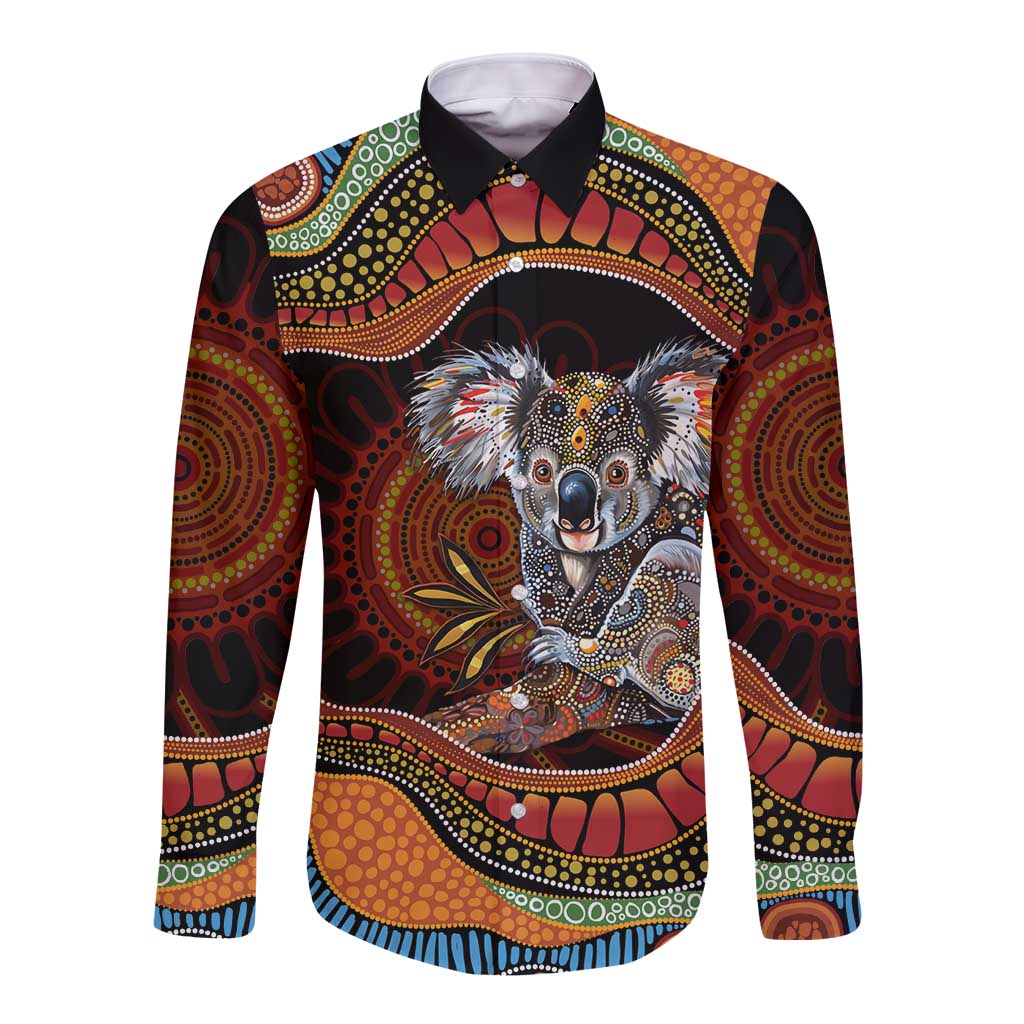 Indigenous Koala Australia Long Sleeve Button Shirt Australian Aboriginal Art Proud