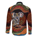 Indigenous Koala Australia Long Sleeve Button Shirt Australian Aboriginal Art Proud