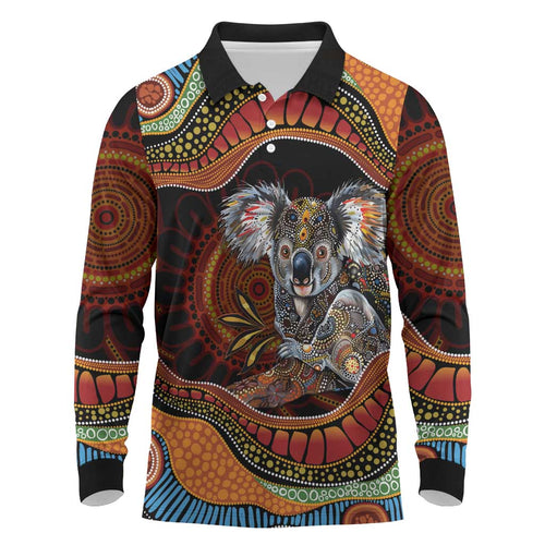 Indigenous Koala Australia Long Sleeve Polo Shirt Australian Aboriginal Art Proud