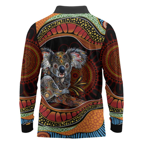 Indigenous Koala Australia Long Sleeve Polo Shirt Australian Aboriginal Art Proud