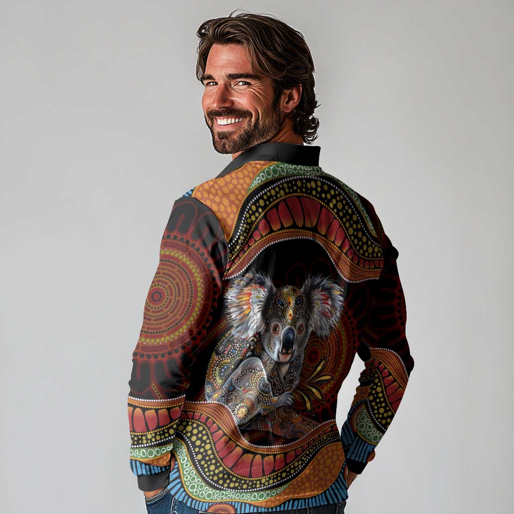Indigenous Koala Australia Long Sleeve Polo Shirt Australian Aboriginal Art Proud