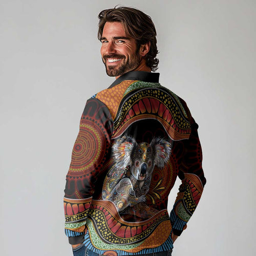 Indigenous Koala Australia Long Sleeve Polo Shirt Australian Aboriginal Art Proud