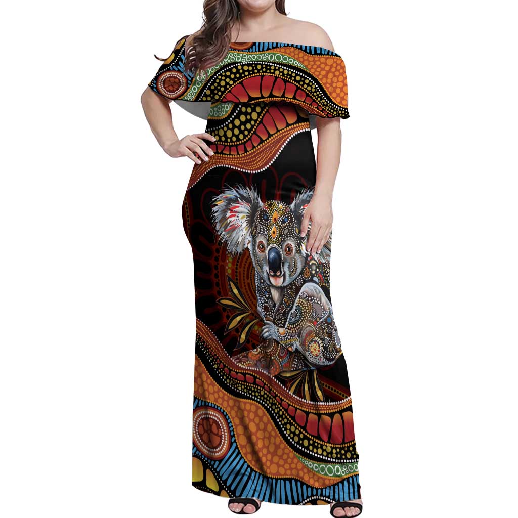Indigenous Koala Australia Off Shoulder Maxi Dress Australian Aboriginal Art Proud