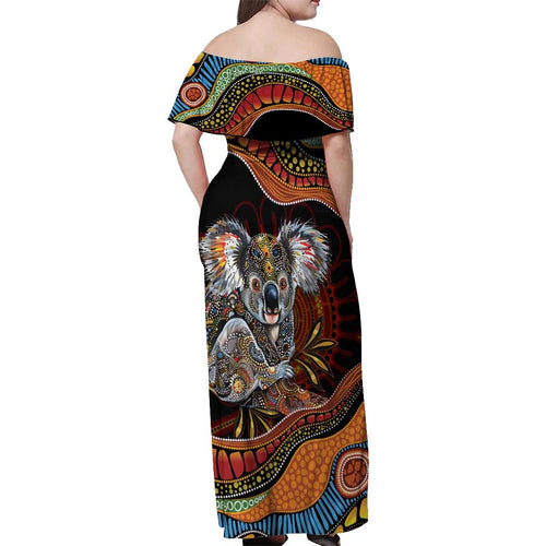 Indigenous Koala Australia Off Shoulder Maxi Dress Australian Aboriginal Art Proud