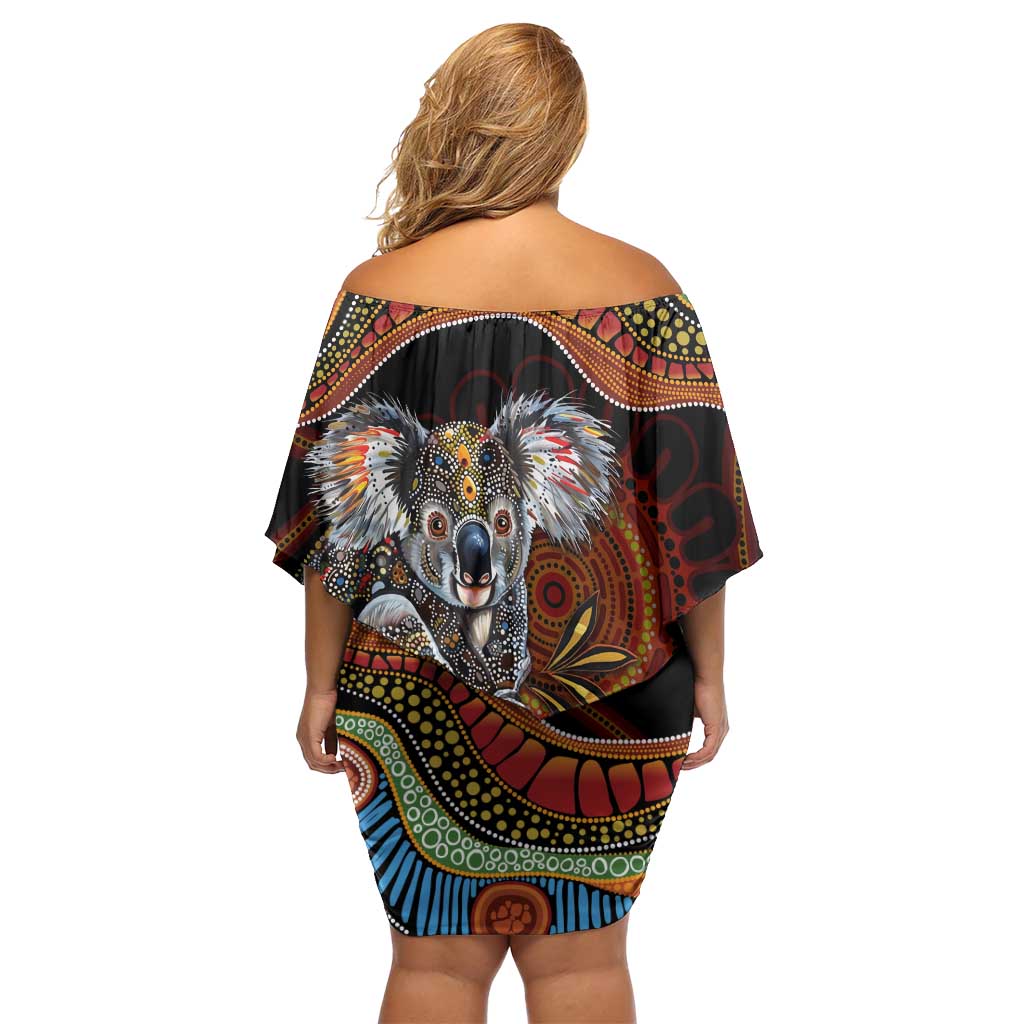Indigenous Koala Australia Off Shoulder Short Dress Australian Aboriginal Art Proud