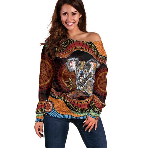 Indigenous Koala Australia Off Shoulder Sweater Australian Aboriginal Art Proud