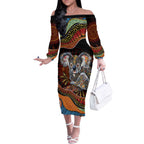 Indigenous Koala Australia Off The Shoulder Long Sleeve Dress Australian Aboriginal Art Proud