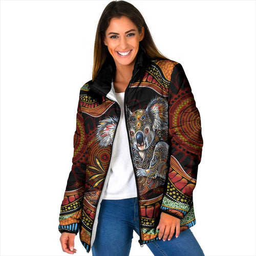 Indigenous Koala Australia Padded Jacket Australian Aboriginal Art Proud
