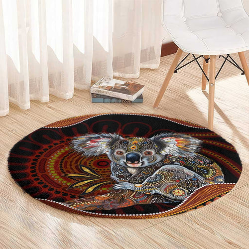 Indigenous Koala Australia Round Carpet Australian Aboriginal Art Proud