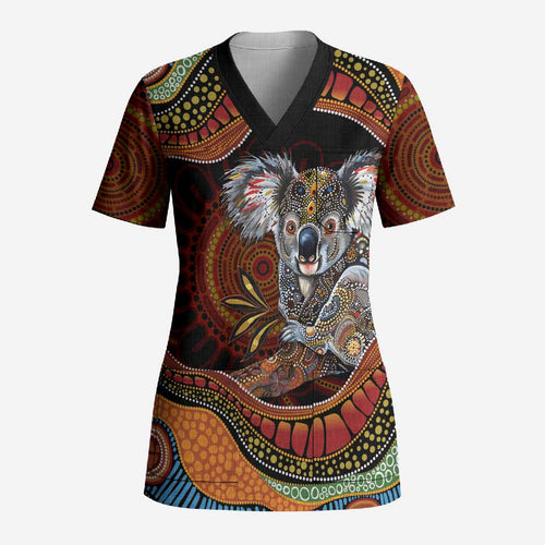 Indigenous Koala Australia Scrub Top Australian Aboriginal Art Proud
