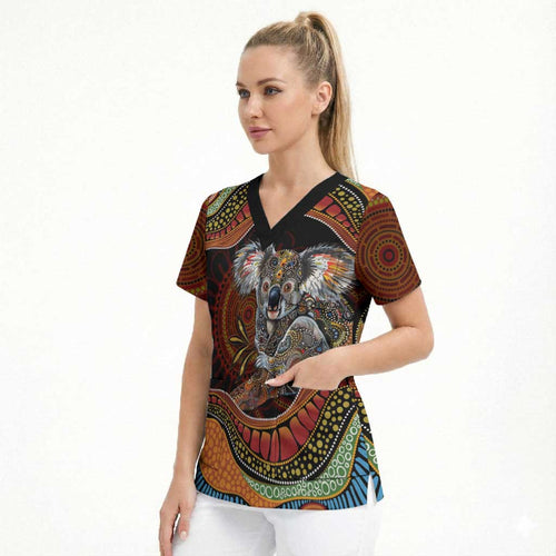 Indigenous Koala Australia Scrub Top Australian Aboriginal Art Proud