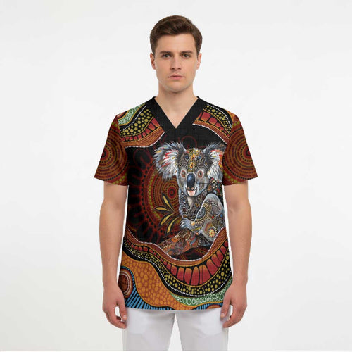 Indigenous Koala Australia Scrub Top Australian Aboriginal Art Proud