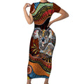 Indigenous Koala Australia Short Sleeve Bodycon Dress Australian Aboriginal Art Proud