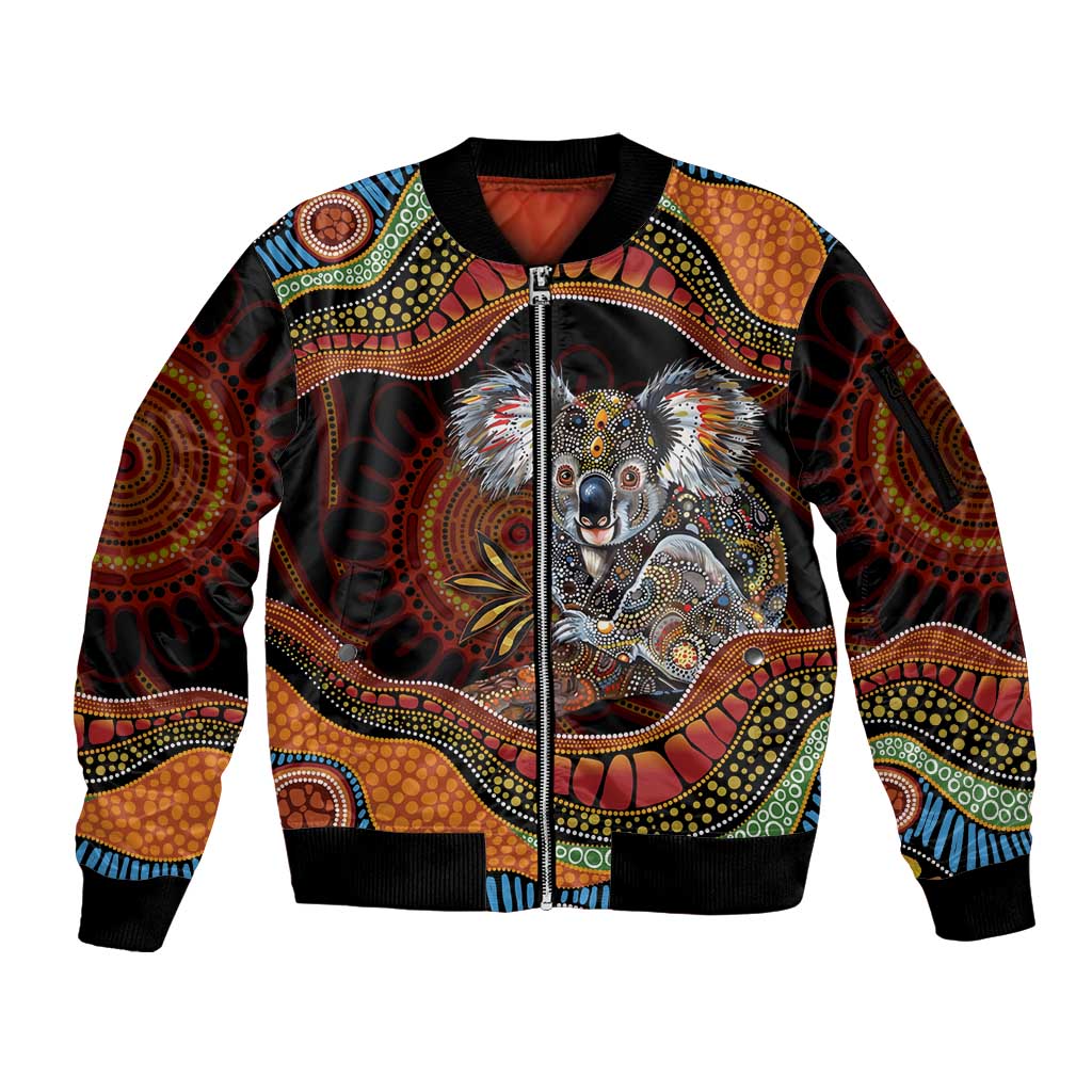 Indigenous Koala Australia Sleeve Zip Bomber Jacket Australian Aboriginal Art Proud