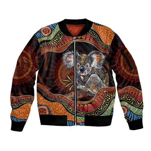 Indigenous Koala Australia Sleeve Zip Bomber Jacket Australian Aboriginal Art Proud