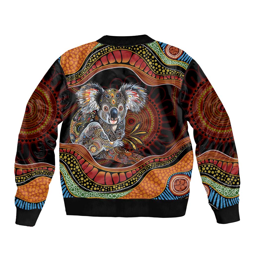 Indigenous Koala Australia Sleeve Zip Bomber Jacket Australian Aboriginal Art Proud