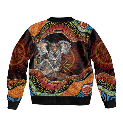 Indigenous Koala Australia Sleeve Zip Bomber Jacket Australian Aboriginal Art Proud