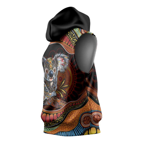 Indigenous Koala Australia Sleeveless Hoodie Australian Aboriginal Art Proud