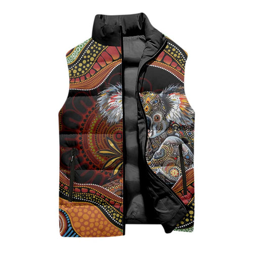 Indigenous Koala Australia Sleeveless Puffer Jacket Australian Aboriginal Art Proud