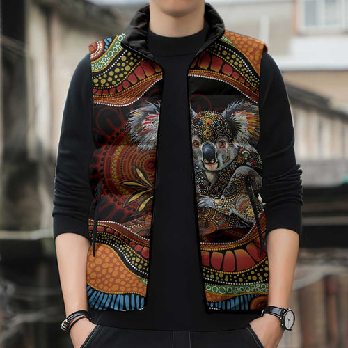 Indigenous Koala Australia Sleeveless Puffer Jacket Australian Aboriginal Art Proud