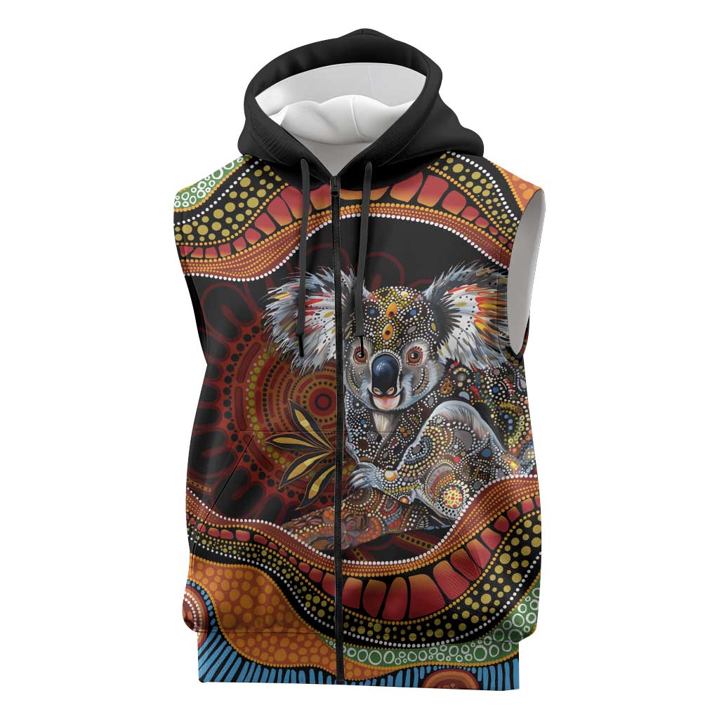 Indigenous Koala Australia Sleeveless Zip Hoodie Australian Aboriginal Art Proud