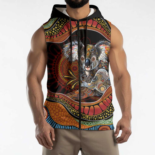 Indigenous Koala Australia Sleeveless Zip Hoodie Australian Aboriginal Art Proud