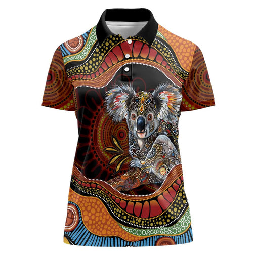 Indigenous Koala Australia Women Polo Shirt Australian Aboriginal Art Proud
