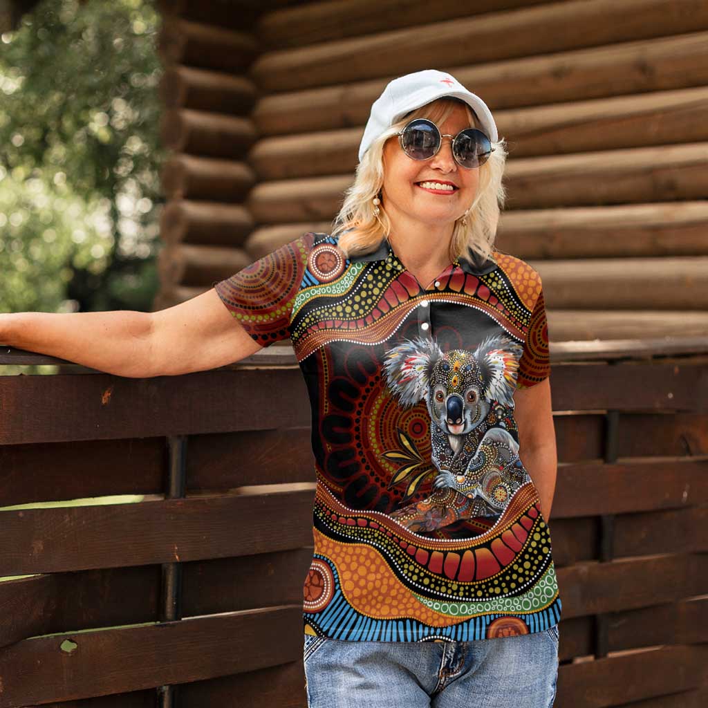 Indigenous Koala Australia Women Polo Shirt Australian Aboriginal Art Proud