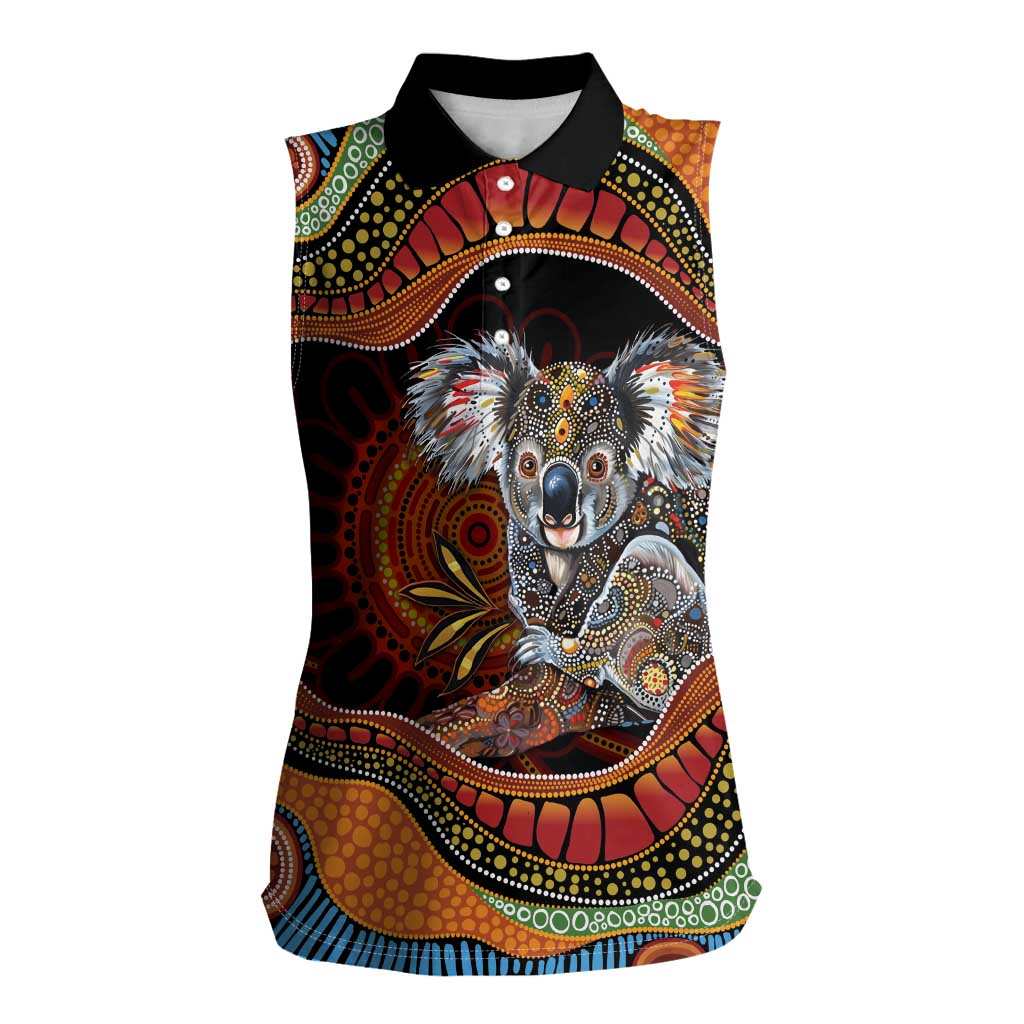 Indigenous Koala Australia Women Sleeveless Polo Shirt Australian Aboriginal Art Proud