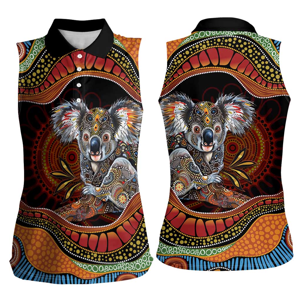 Indigenous Koala Australia Women Sleeveless Polo Shirt Australian Aboriginal Art Proud