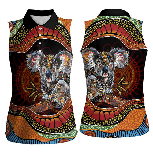 Indigenous Koala Australia Women Sleeveless Polo Shirt Australian Aboriginal Art Proud