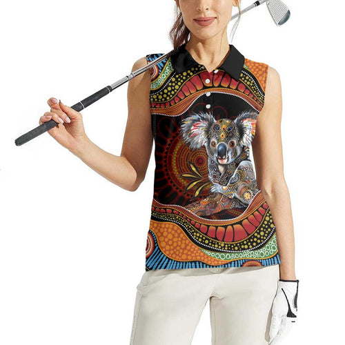Indigenous Koala Australia Women Sleeveless Polo Shirt Australian Aboriginal Art Proud
