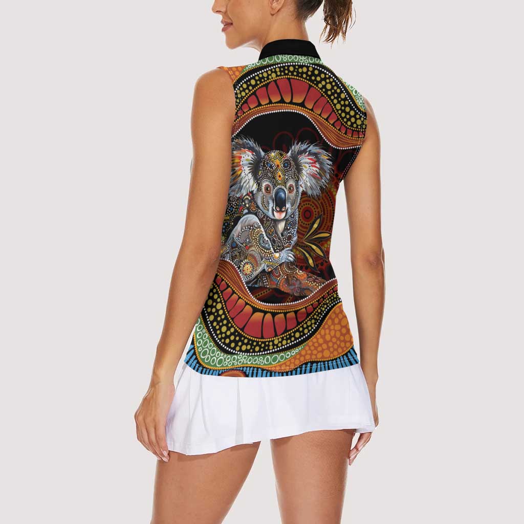 Indigenous Koala Australia Women Sleeveless Polo Shirt Australian Aboriginal Art Proud
