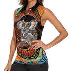 Indigenous Koala Australia Women Sleeveless Polo Shirt Australian Aboriginal Art Proud