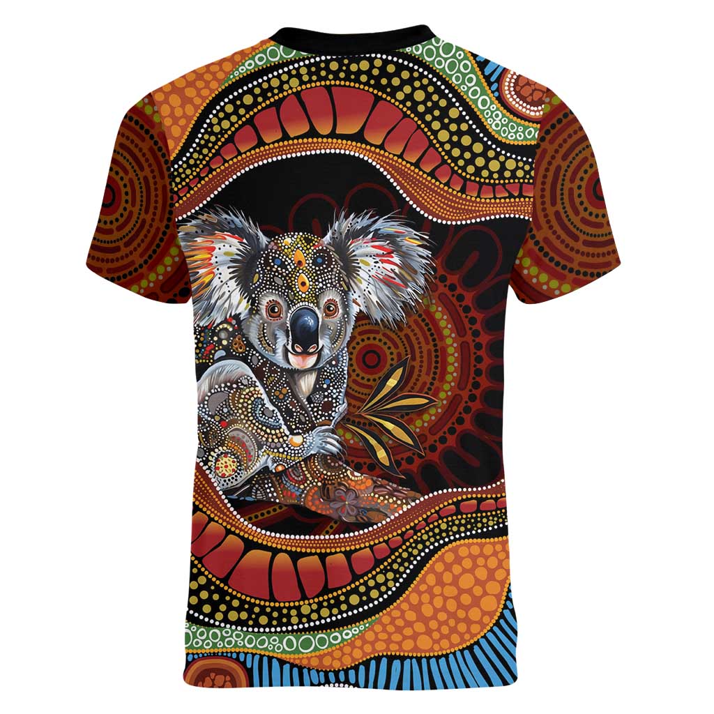 Indigenous Koala Australia Women V-Neck T-Shirt Australian Aboriginal Art Proud