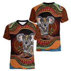 Indigenous Koala Australia Women V-Neck T-Shirt Australian Aboriginal Art Proud
