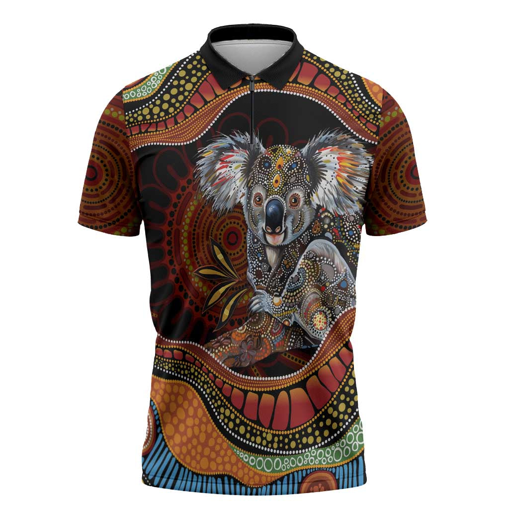 Indigenous Koala Australia Zipper Polo Shirt Australian Aboriginal Art Proud