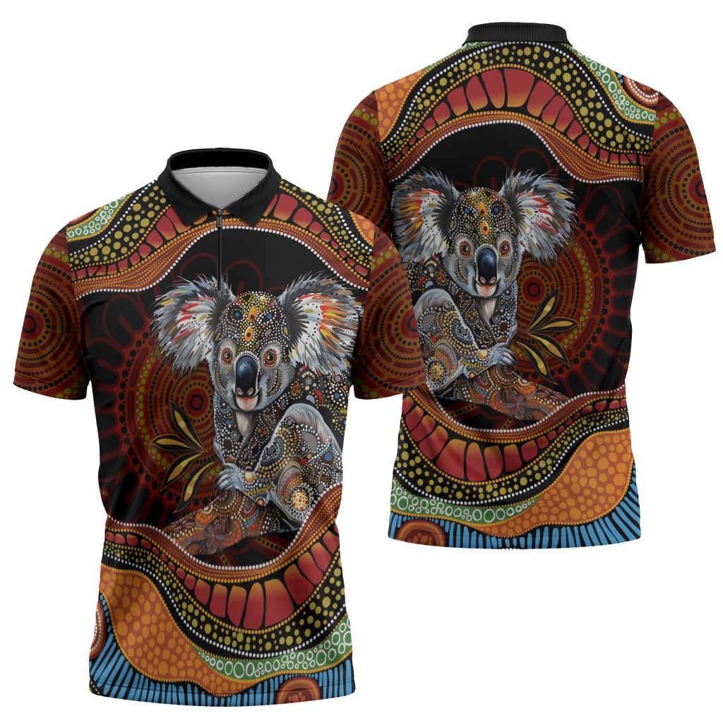 Indigenous Koala Australia Zipper Polo Shirt Australian Aboriginal Art Proud