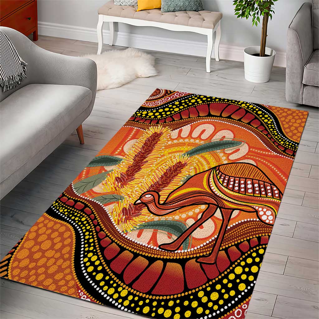 Indigenous Emu Australia Area Rug Australian Bottlebrushes Aboriginal Art Proud