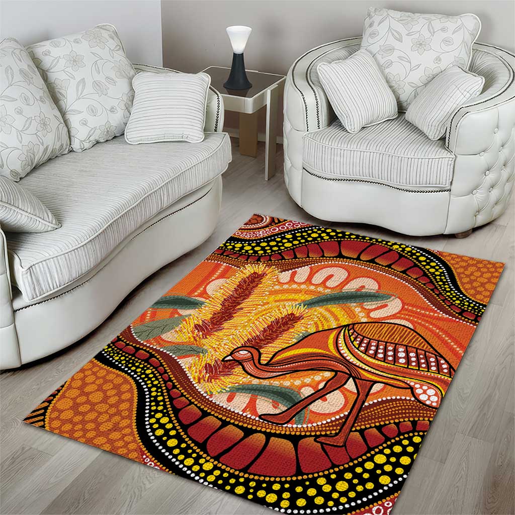Indigenous Emu Australia Area Rug Australian Bottlebrushes Aboriginal Art Proud