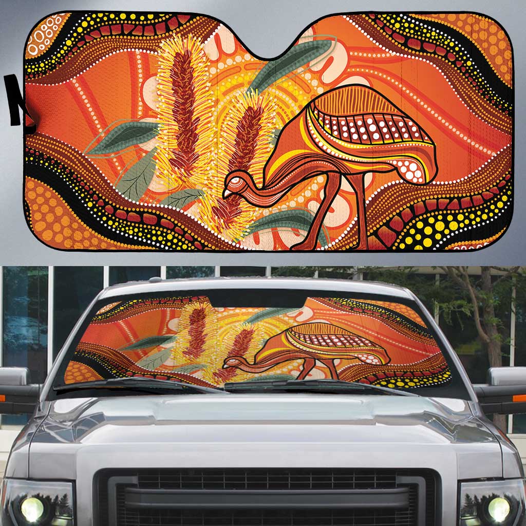 Indigenous Emu Australia Auto Sun Shade Australian Bottlebrushes Aboriginal Art Proud