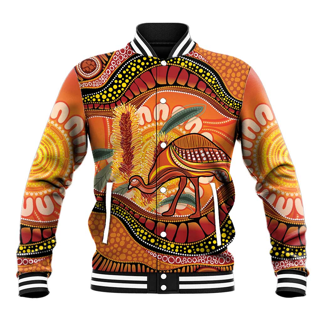 Indigenous Emu Australia Baseball Jacket Australian Bottlebrushes Aboriginal Art Proud