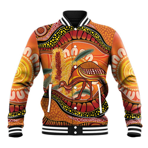Indigenous Emu Australia Baseball Jacket Australian Bottlebrushes Aboriginal Art Proud