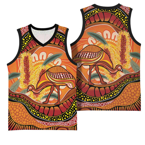 Indigenous Emu Australia Basketball Jersey Australian Bottlebrushes Aboriginal Art Proud