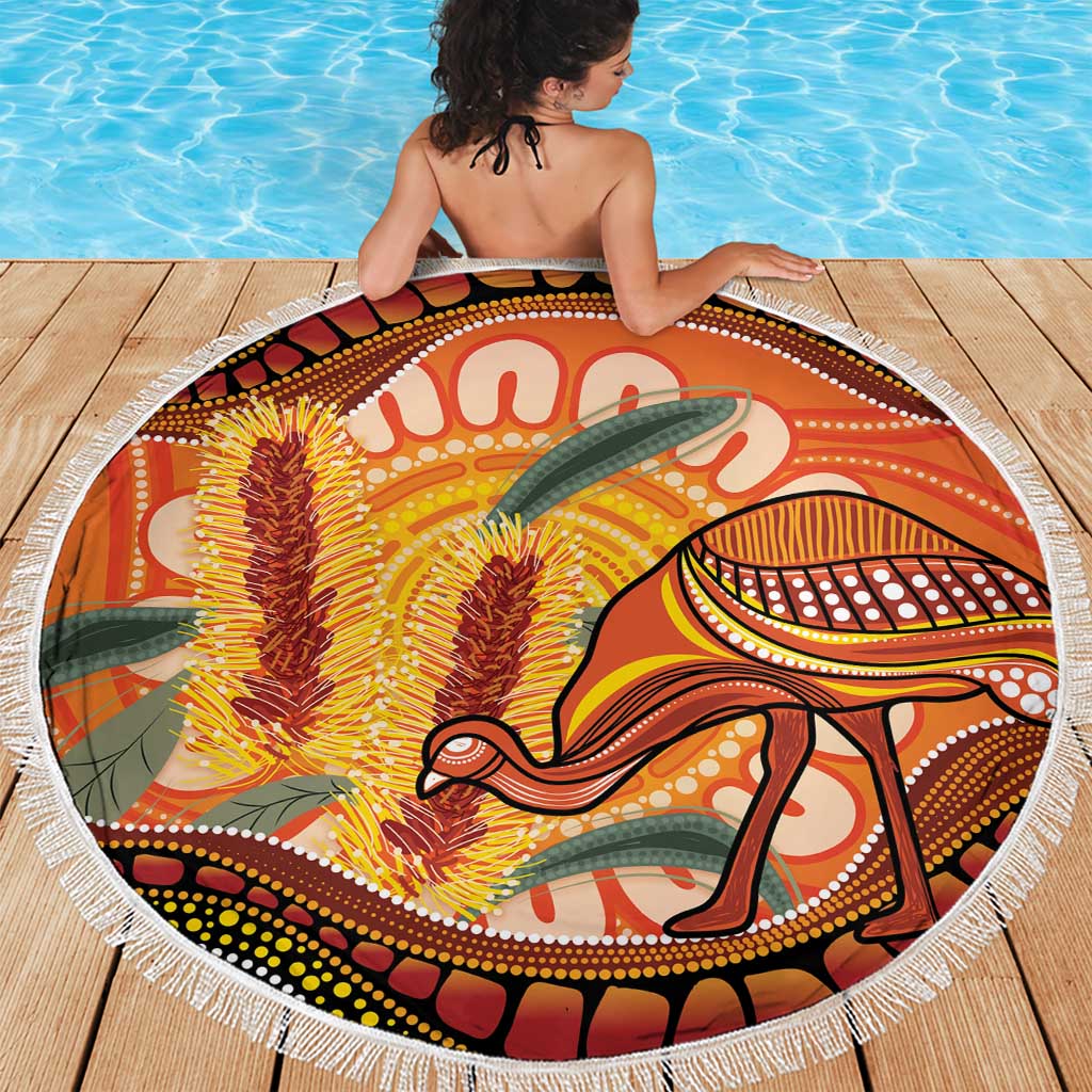 Indigenous Emu Australia Beach Blanket Australian Bottlebrushes Aboriginal Art Proud