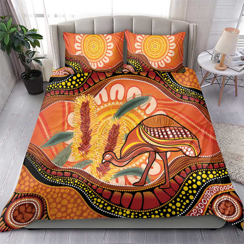 Indigenous Emu Australia Bedding Set Australian Bottlebrushes Aboriginal Art Proud