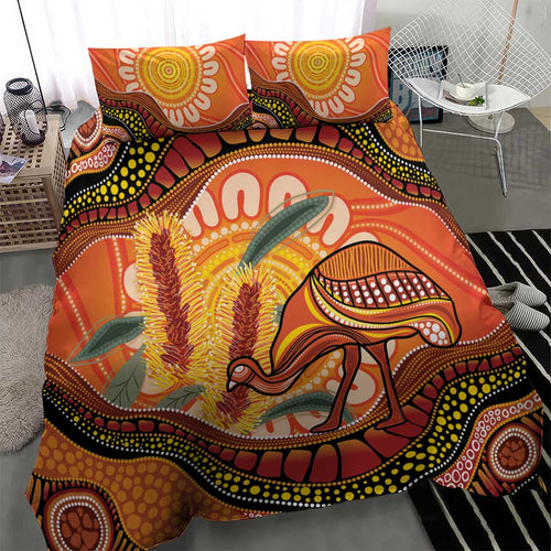 Indigenous Emu Australia Bedding Set Australian Bottlebrushes Aboriginal Art Proud